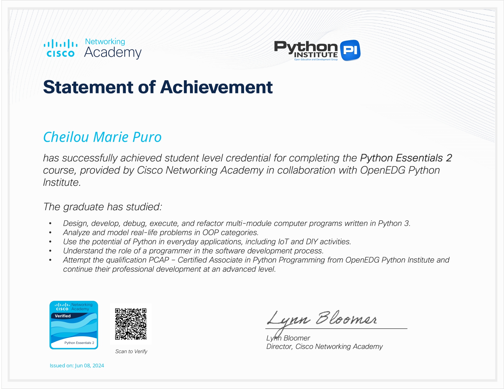 Python Essentials 2 Certificate